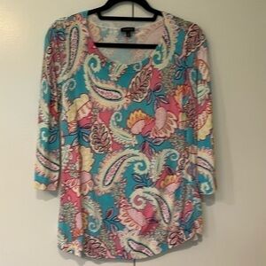 Talbots Paisley Cardigan Sweater  3/4 Sleeve Scoop Neck Lightweight M